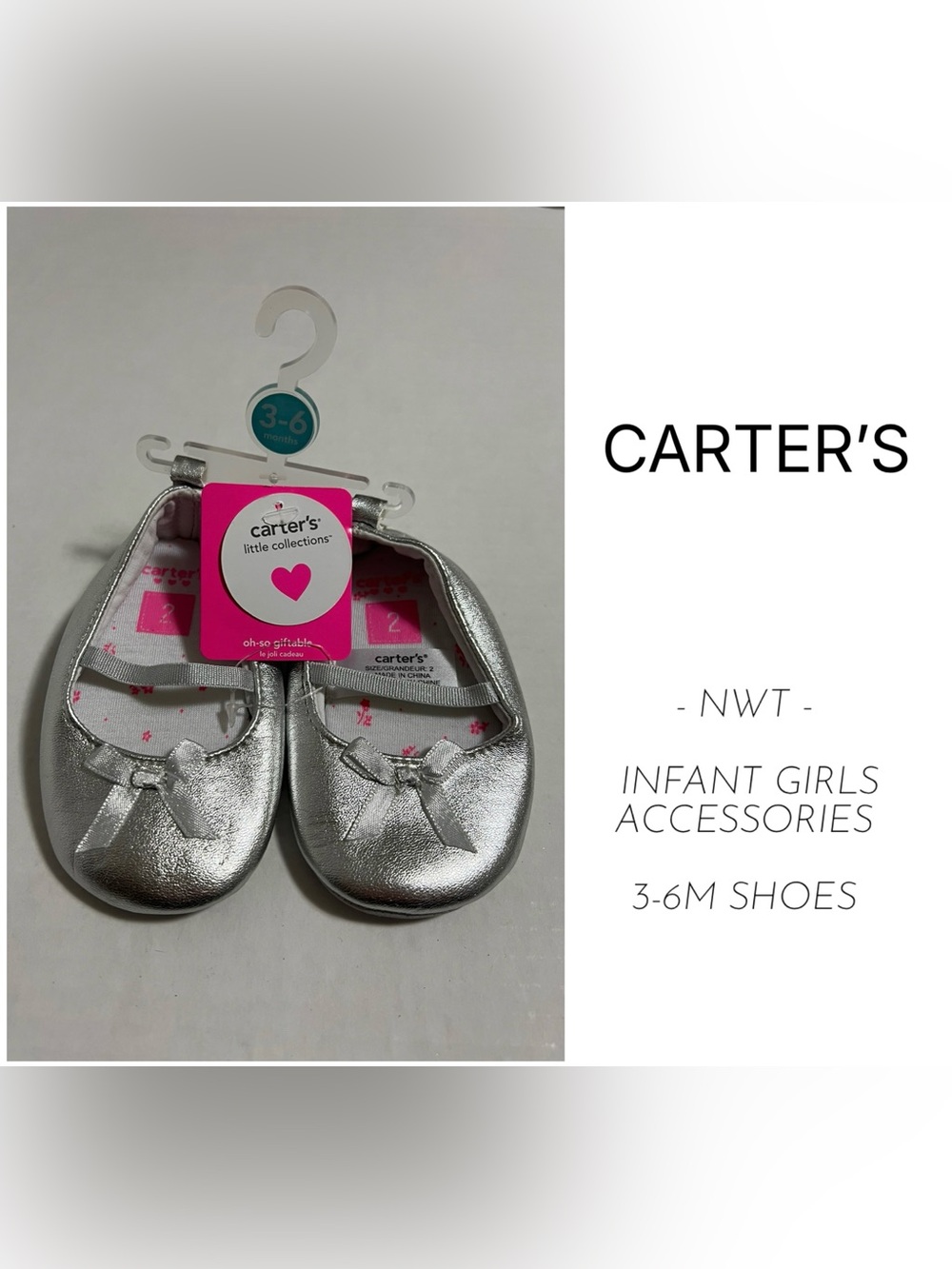 CARTER’S - 3/6M - NWT - INFANT GIRLS SILVER BALLET FLATS / SHOES